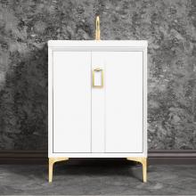 Linkasink VAN24W-008SB - Tuxedo 24'' Wide White Vanity with Satin Brass Coach Pull and Hardware, 24'' x