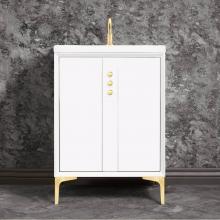 Linkasink VAN24W-009SB - Tuxedo 24'' Wide White Vanity with Satin Brass Buttons and Hardware, 24'' x 22