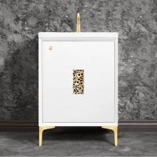 Linkasink VAN24W-010SB - Frame 24'' Wide White Vanity with Satin Brass Coral Grate and Legs, 24'' x 22&