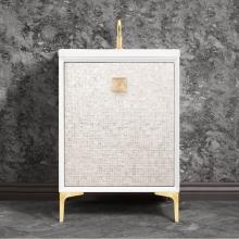 Linkasink VAN24W-015SB-BRS - MOTHER OF PEARL with 3'' Artisan Glass Prism Hardware 24'' Wide Vanity, White,