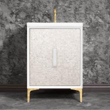 Linkasink VAN24W-016PB-01 - MOTHER OF PEARL with 8'' Artisan Glass Prism Hardware 24'' Wide Vanity, White,