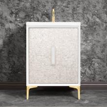 Linkasink VAN24W-016SB-01 - MOTHER OF PEARL with 8'' Artisan Glass Prism Hardware 24'' Wide Vanity, White,
