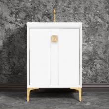 Linkasink VAN24W-019PB-BRS - TUXEDO with 3'' Artisan Glass Prism Hardware 24'' Wide Vanity, White, Polished