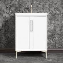 Linkasink VAN24W-020SN-01 - TUXEDO with 8'' Artisan Glass Prism Hardware 24'' Wide Vanity, White, Satin Ni