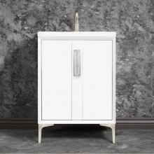 Linkasink VAN24W-020SN-SLV - TUXEDO with 8'' Artisan Glass Prism Hardware 24'' Wide Vanity, White, Satin Ni