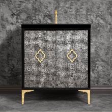 Linkasink VAN30B-006PB - Mother of Pearl 30'' Wide Black Vanity with Polished Brass Arabesque Pull and Hardware,