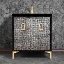 Linkasink VAN30B-007SB - Mother of Pearl 30'' Wide Black Vanity with Satin Brass Coach Pull and Hardware, 30&apos