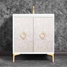 Linkasink VAN30W-004SB - Mother of Pearl 30'' Wide White Vanity with Satin Brass Arabesque Pull and Hardware