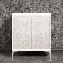 Linkasink VAN30W-015PN-01 - MOTHER OF PEARL with 3'' Artisan Glass Prism Hardware 30'' Wide Vanity, White,