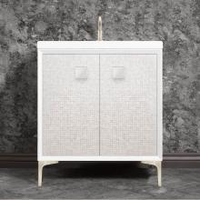 Linkasink VAN30W-015SN-01 - MOTHER OF PEARL with 3'' Artisan Glass Prism Hardware 30'' Wide Vanity, White,