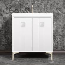 Linkasink VAN30W-019SN-01 - TUXEDO with 3'' Artisan Glass Prism Hardware 30'' Wide Vanity, White, Satin Ni