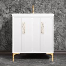 Linkasink VAN30W-020PB-05 - TUXEDO with 8'' Artisan Glass Prism Hardware 30'' Wide Vanity, White, Polished