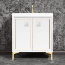 Linkasink VAN30W-023SB-01 - LINEA with 3'' Artisan Glass Prism Hardware 30'' Wide Vanity, White, Satin Bra