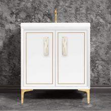 Linkasink VAN30W-024PB-05 - LINEA with 8'' Artisan Glass Prism Hardware 30'' Wide Vanity, White, Polished