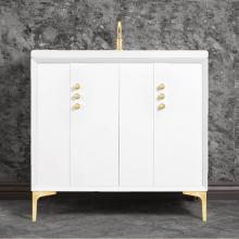 Linkasink VAN36W-009SB - Tuxedo 36'' Wide White Vanity with Satin Brass Buttons and Hardware