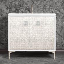 Linkasink VAN36W-015PN-SLV - MOTHER OF PEARL with 3'' Artisan Glass Prism Hardware 36'' Wide Vanity, White,