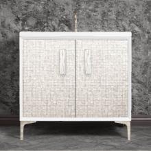 Linkasink VAN36W-016PN-05 - MOTHER OF PEARL with 8'' Artisan Glass Prism Hardware 36'' Wide Vanity, White,
