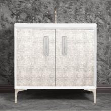 Linkasink VAN36W-016PN-SLV - MOTHER OF PEARL with 8'' Artisan Glass Prism Hardware 36'' Wide Vanity, White,