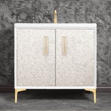 Linkasink VAN36W-016SB-BRS - MOTHER OF PEARL with 8'' Artisan Glass Prism Hardware 36'' Wide Vanity, White,