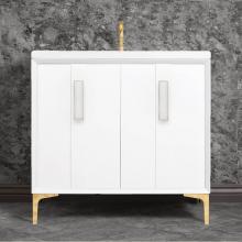Linkasink VAN36W-020PB-01 - TUXEDO with 8'' Artisan Glass Prism Hardware 36'' Wide Vanity, White, Polished