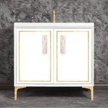 Linkasink VAN36W-024PB-05 - LINEA with 8'' Artisan Glass Prism Hardware 36'' Wide Vanity, White, Polished