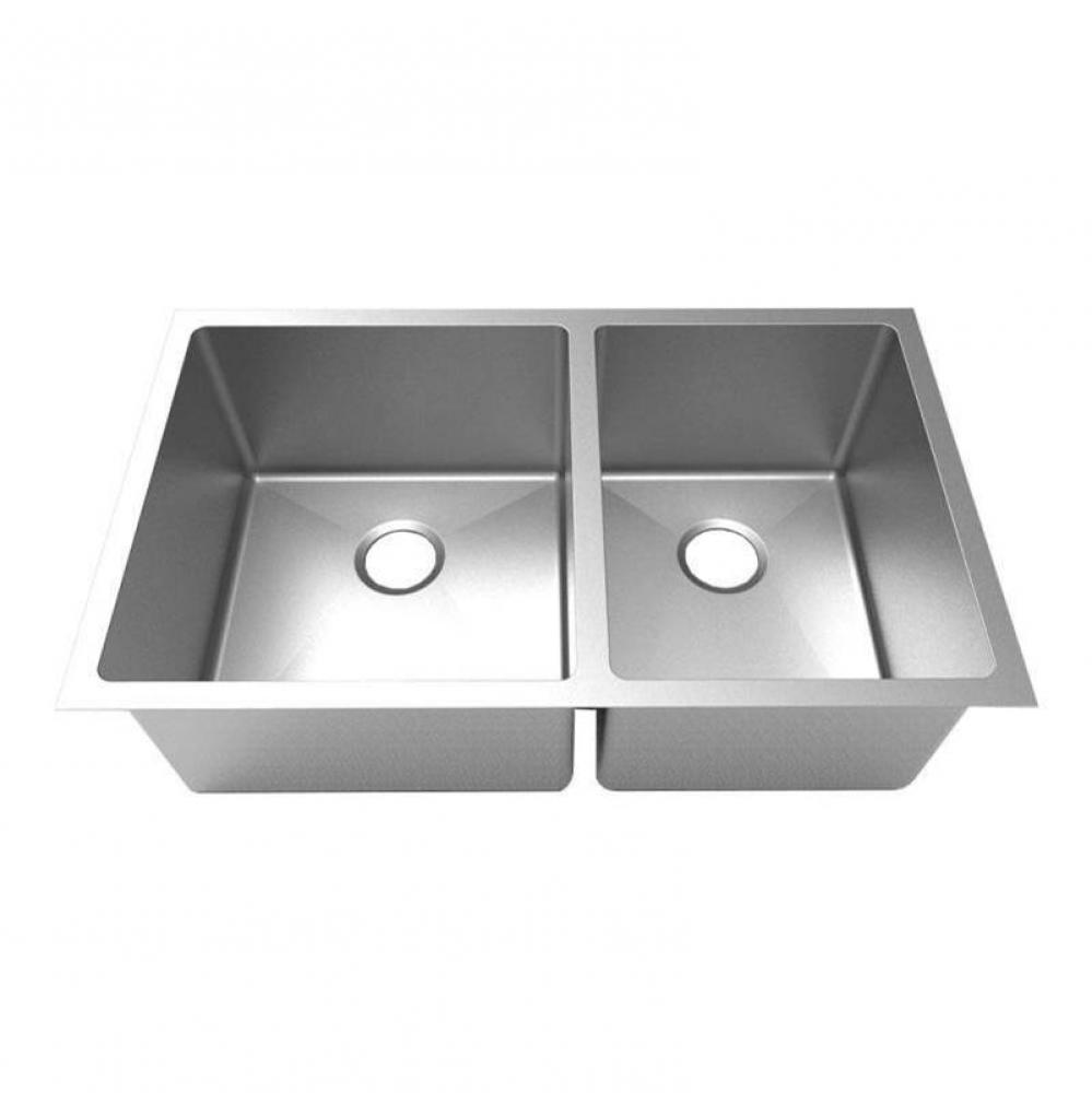 16 Gauge Near Zero Radius Double Bowl Sink