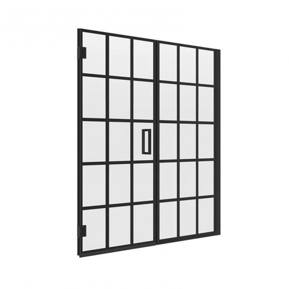 Modern Frameless Hinge Shower Door and Inline Panel with Grid Door