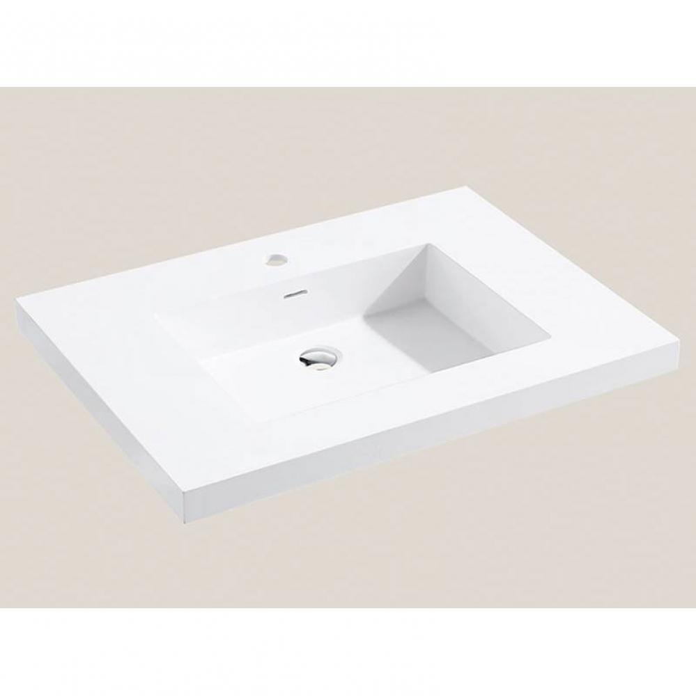 Urban-18 30''W Solid Surface, Top/Basin. Glossy White, No Faucet Hole. W/Overflow, Basin