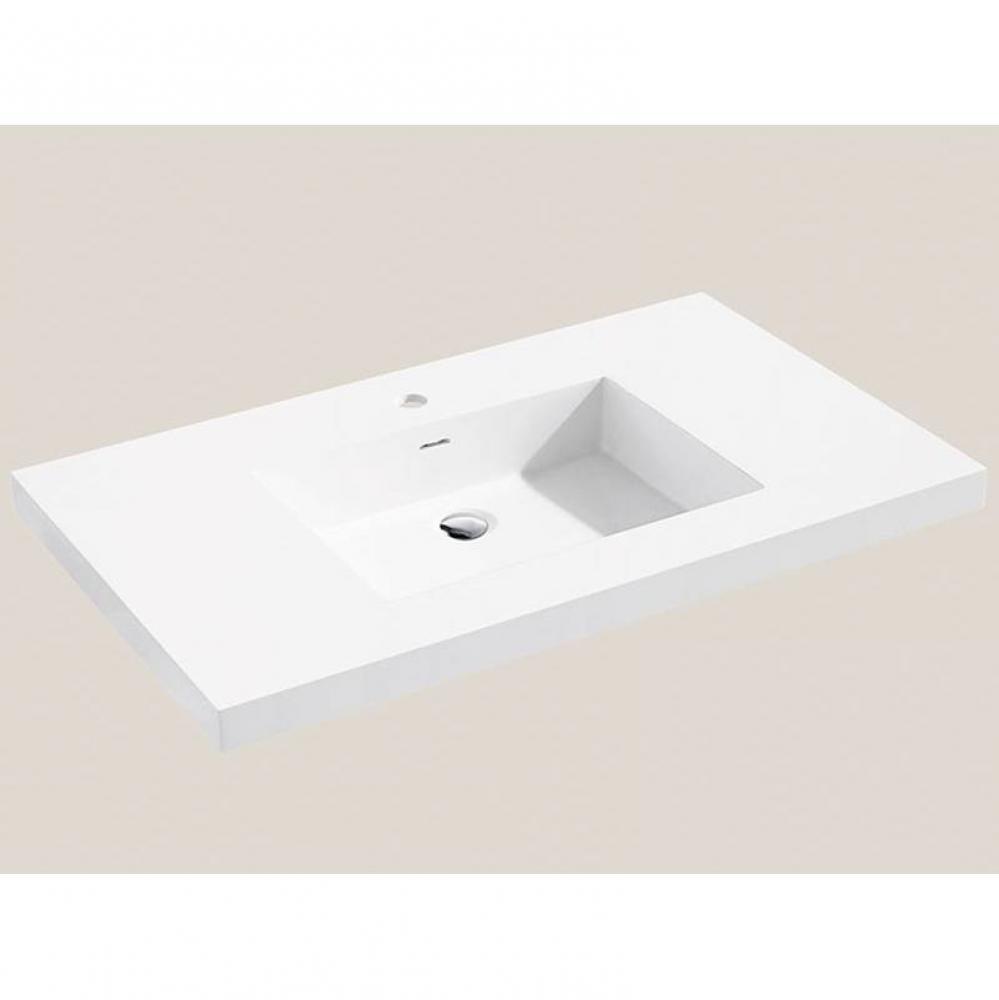 Urban-18 36''W Solid Surface, Top/Basin. Glossy White, Single Faucet Hole. W/Overflow, B