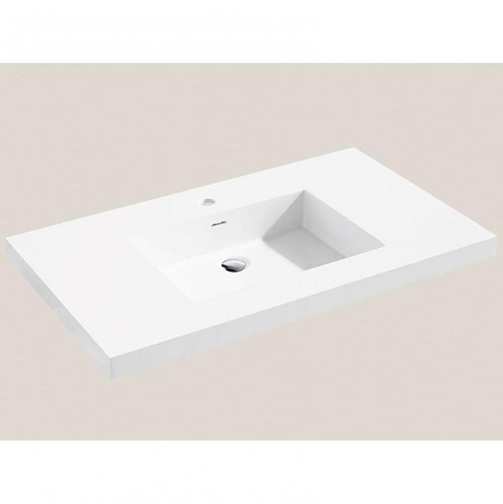 X-Stone Top/Basin, 36'' x 18'' x 1-1/2'', Glossy White, Single Fauce