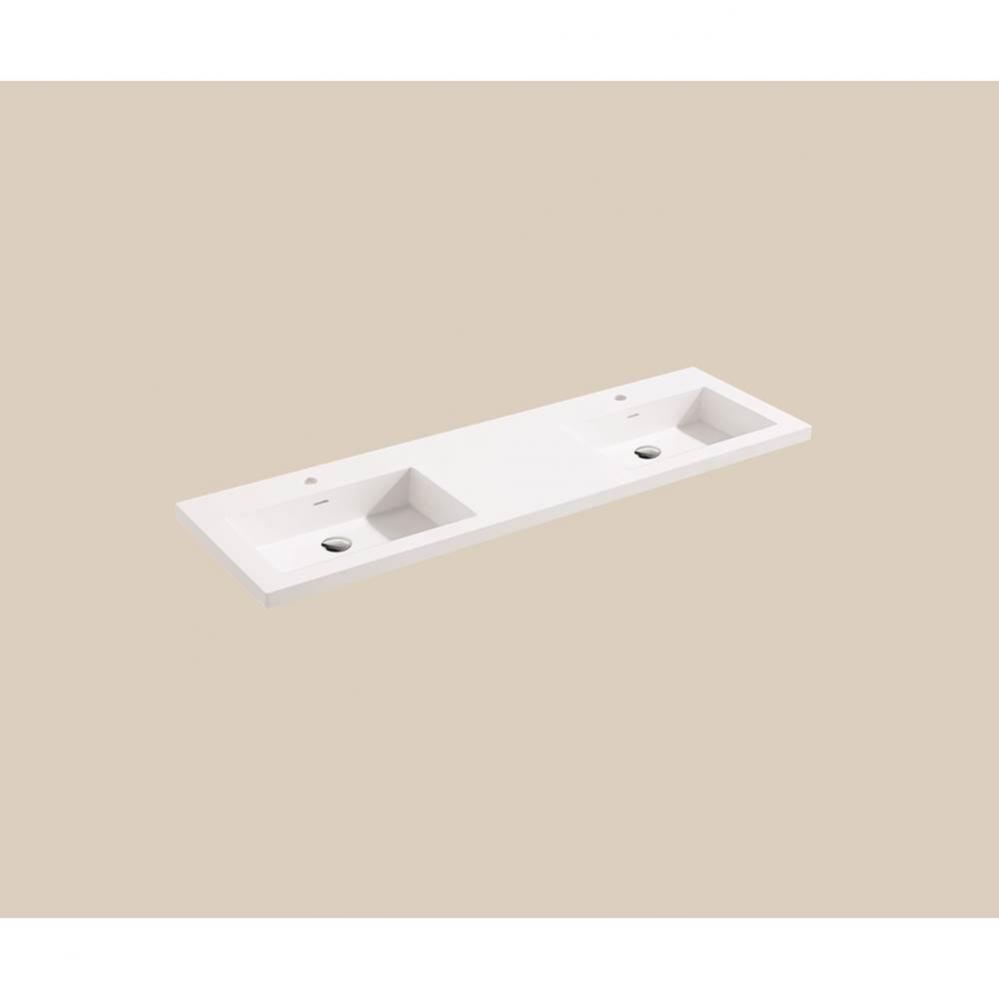 Urban-18 60''W Solid Surface, Top/Basin. Glossy White.2-Bowls, No Faucet Hole. W/Overflo