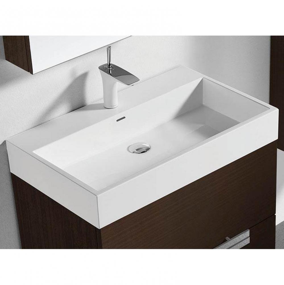 18''D-Trough 20''W Solid Surface , Sink. Glossy White, No Faucet Hole. W/Overf