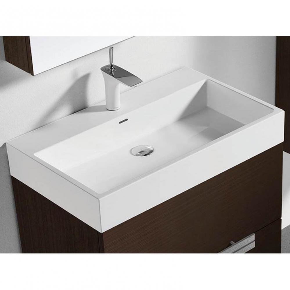 18''D-Trough 24''W Solid Surface , Sink. Glossy White, No Faucet Hole. W/Overf