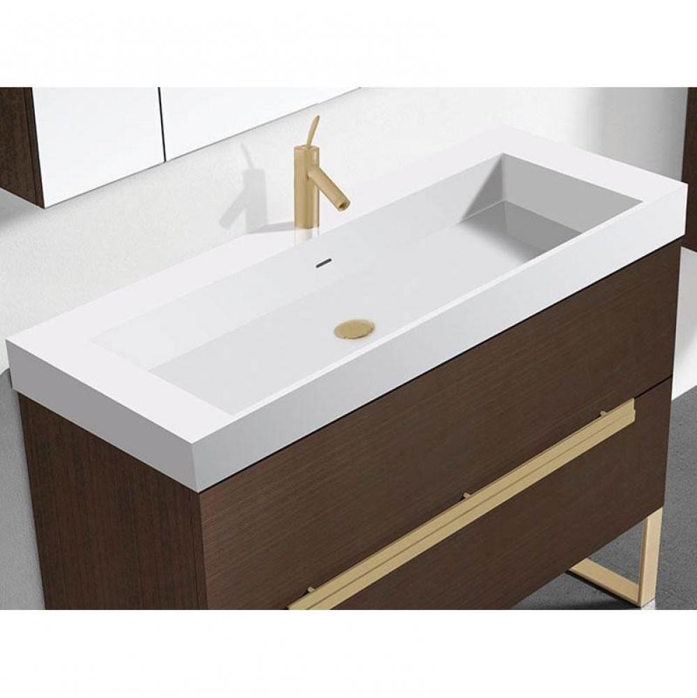 18''D-Trough 42''W Solid Surface , Sink. Glossy White, Single Faucet Hole. W/O