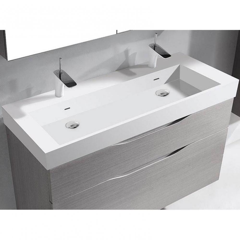 X-Stone Trough Sink, 48'' x 18'' x 4-1/2'', Glossy White, Single Fau