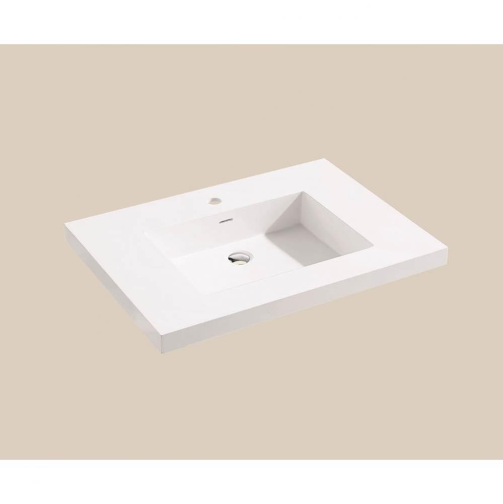 Urban-22 30''W Solid Surface, Top/Basin. Glossy White, No Faucet Hole. W/Overflow, Basin