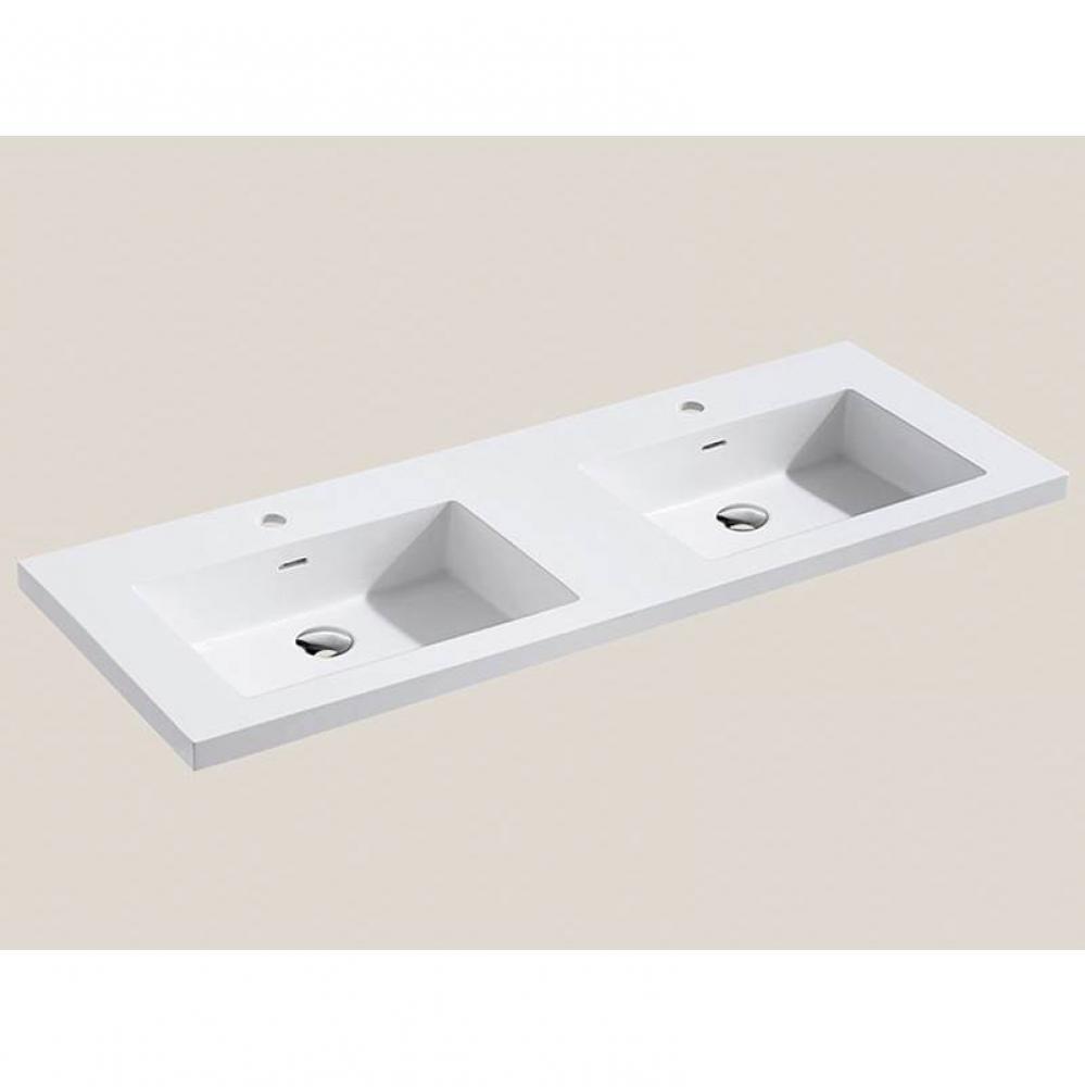 Urban-22 48''W Solid Surface, Top/Basin. Glossy White.2-Bowls, Single Faucet Hole. W/Ove