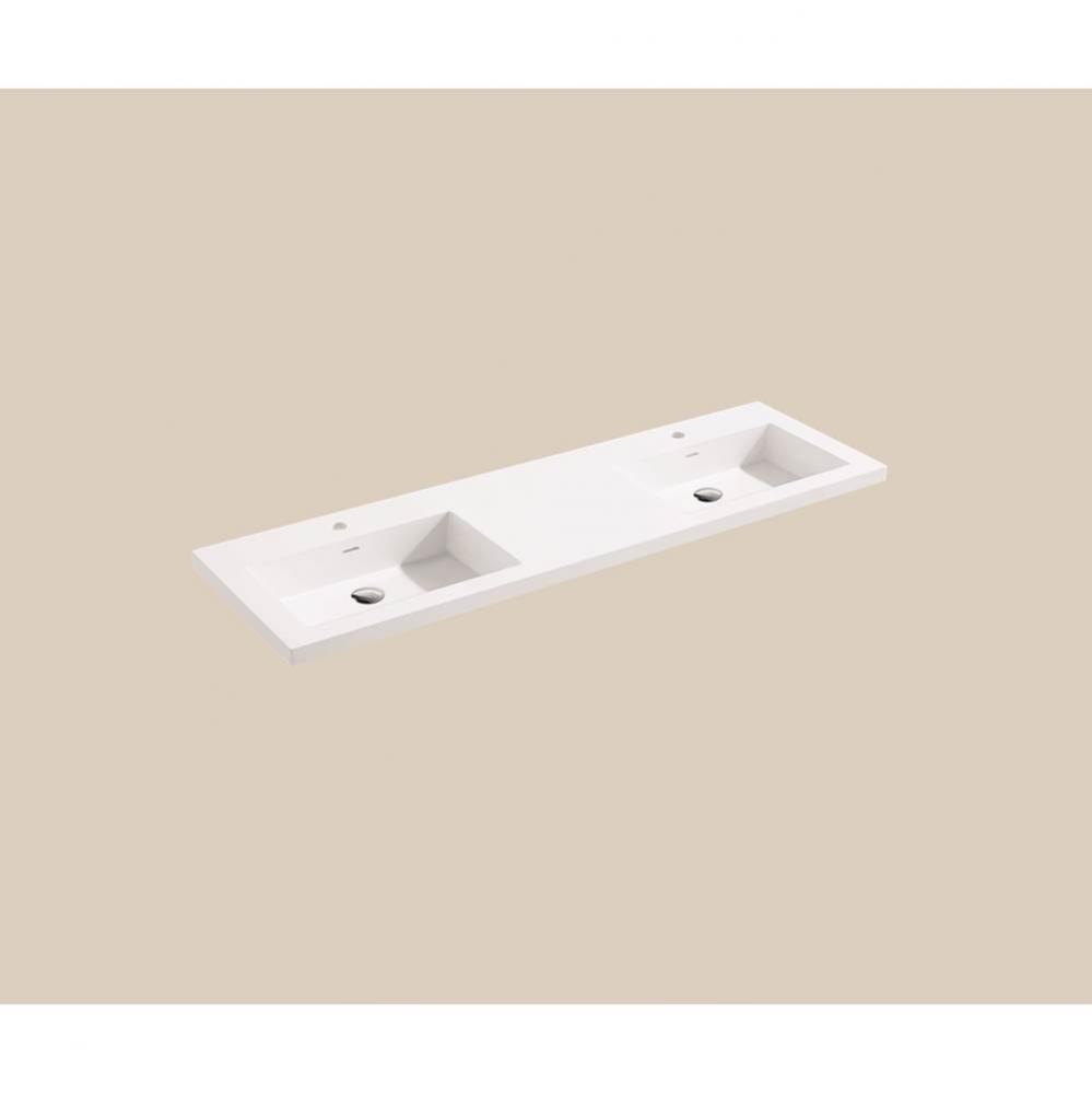 Urban-22 60''W Solid Surface, Top/Basin. Glossy White.2-Bowls, Single Faucet Hole. W/Ove