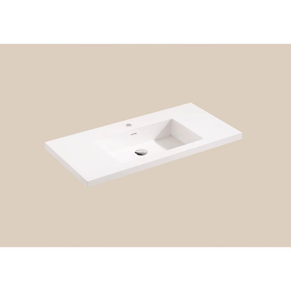 Urban-22 60''W Solid Surface, Top/Basin. Glossy White.1-Bowl, Single Faucet Hole. W/Over
