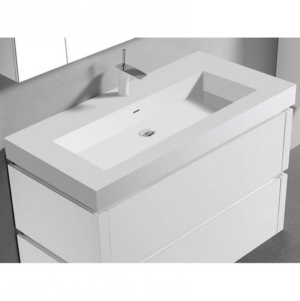 22''D-Trough 42''W Solid Surface , Sink. Glossy White, 8'' Widesprea