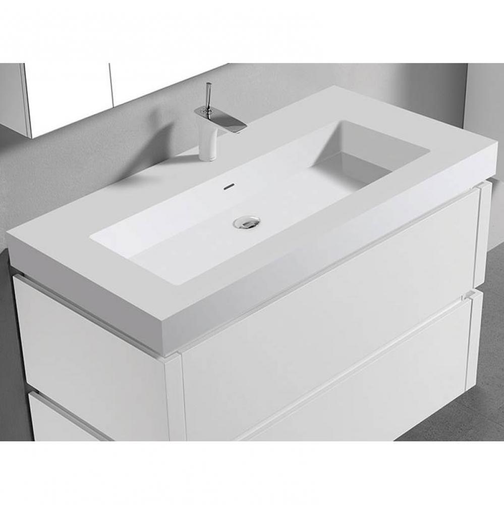 22''D-Trough 48''W Solid Surface , Sink. Glossy White. 1-Bowl, 8'' W