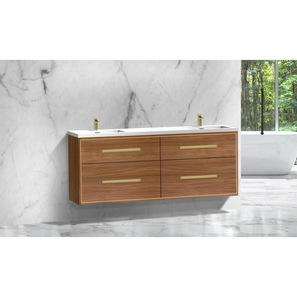 Apogee 72D'' Wall hung Vanity Cabinet in Natural Walnut/HW: Polished Chrome(PC)