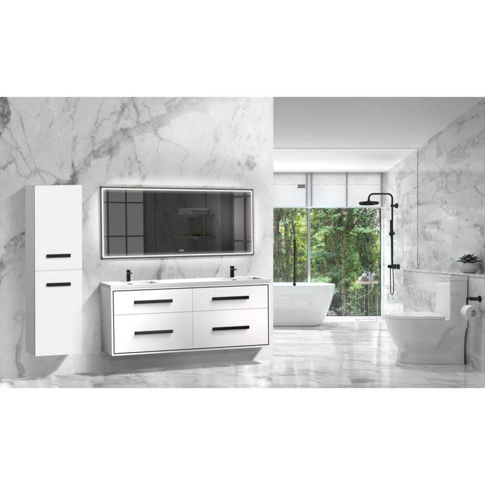 Apogee 72D'' Wall hung Vanity Cabinet in White/HW: Polished Chrome(PC)