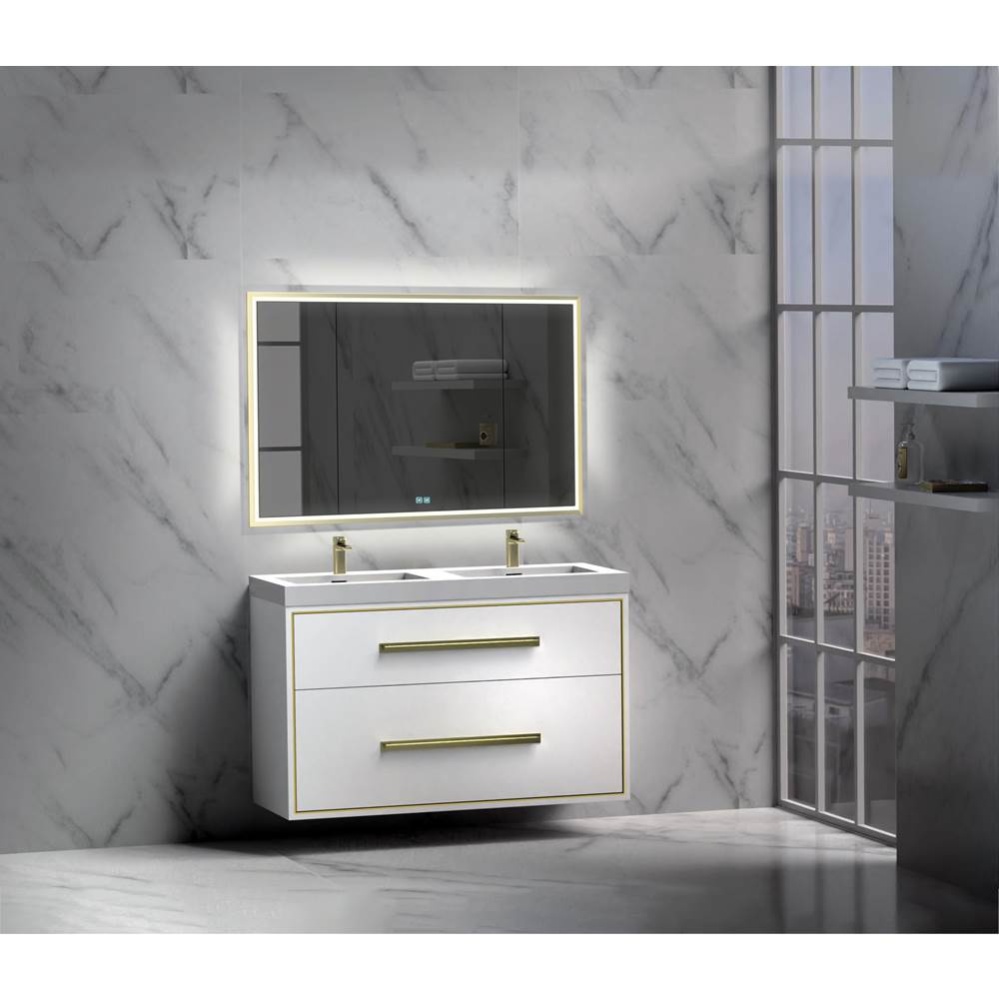 Apogee 48D'' Wall hung Vanity Cabinet in White/HW: Polished Chrome(PC)