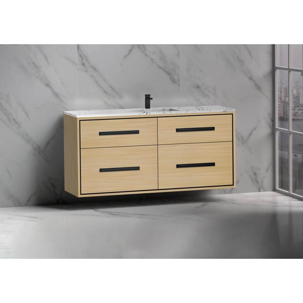 Apogee 60C'' Wall hung Vanity Cabinet in Natural Oak/HW: Polished Chrome(PC)
