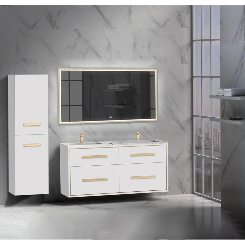 Apogee 60D'' Wall hung Vanity Cabinet in White/HW: Polished Chrome(PC)