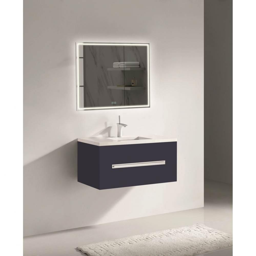Madeli Vogue 36'' Wall Hung Vanity Cabinet Sapphire/HW: Satin Brass(SB)