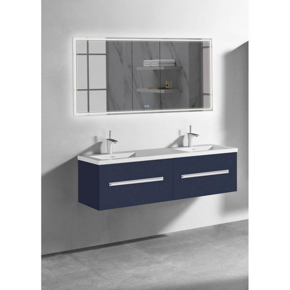 Madeli Vogue 60D'' Wall Hung Vanity Cabinet Sapphire/HW: Polished Nickel(PN)