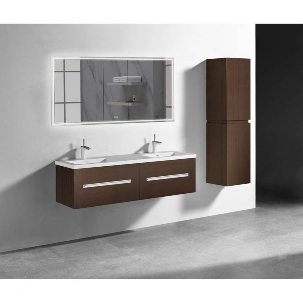 Madeli Vogue 60D'' Wall Hung Vanity Cabinet Walnut/HW: Satin Brass(SB)