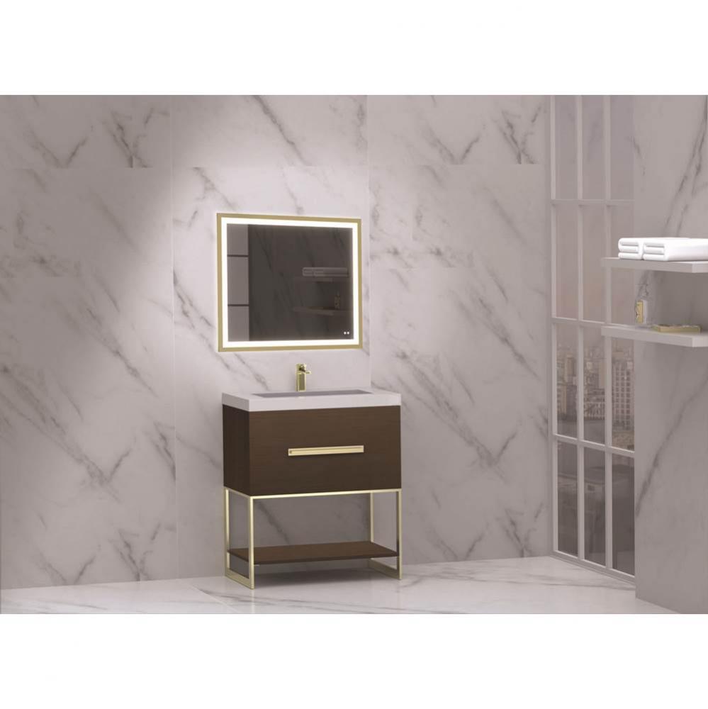 Madeli Loft 30'' Free Standing Vanity Cabinet Walnut/HW: Satin Brass(SB)